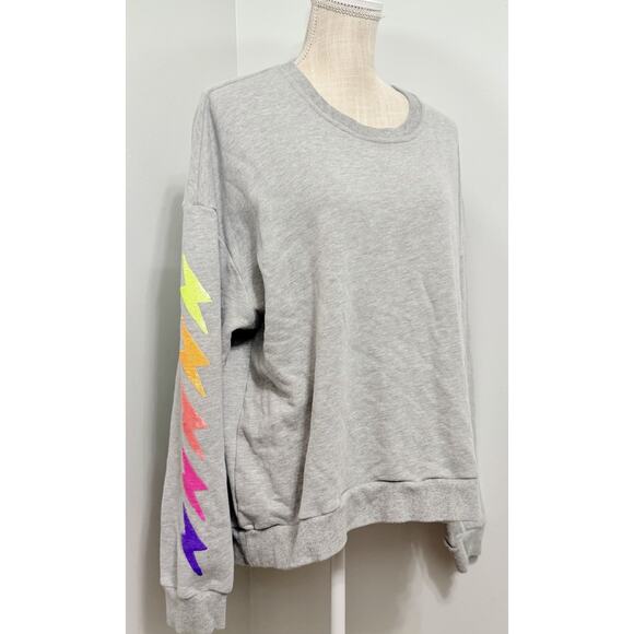 Queen Of Sparkles Neon Sequin Lightning Boot Gray Sweatshirt Top Size Large L - Picture 2 of 3